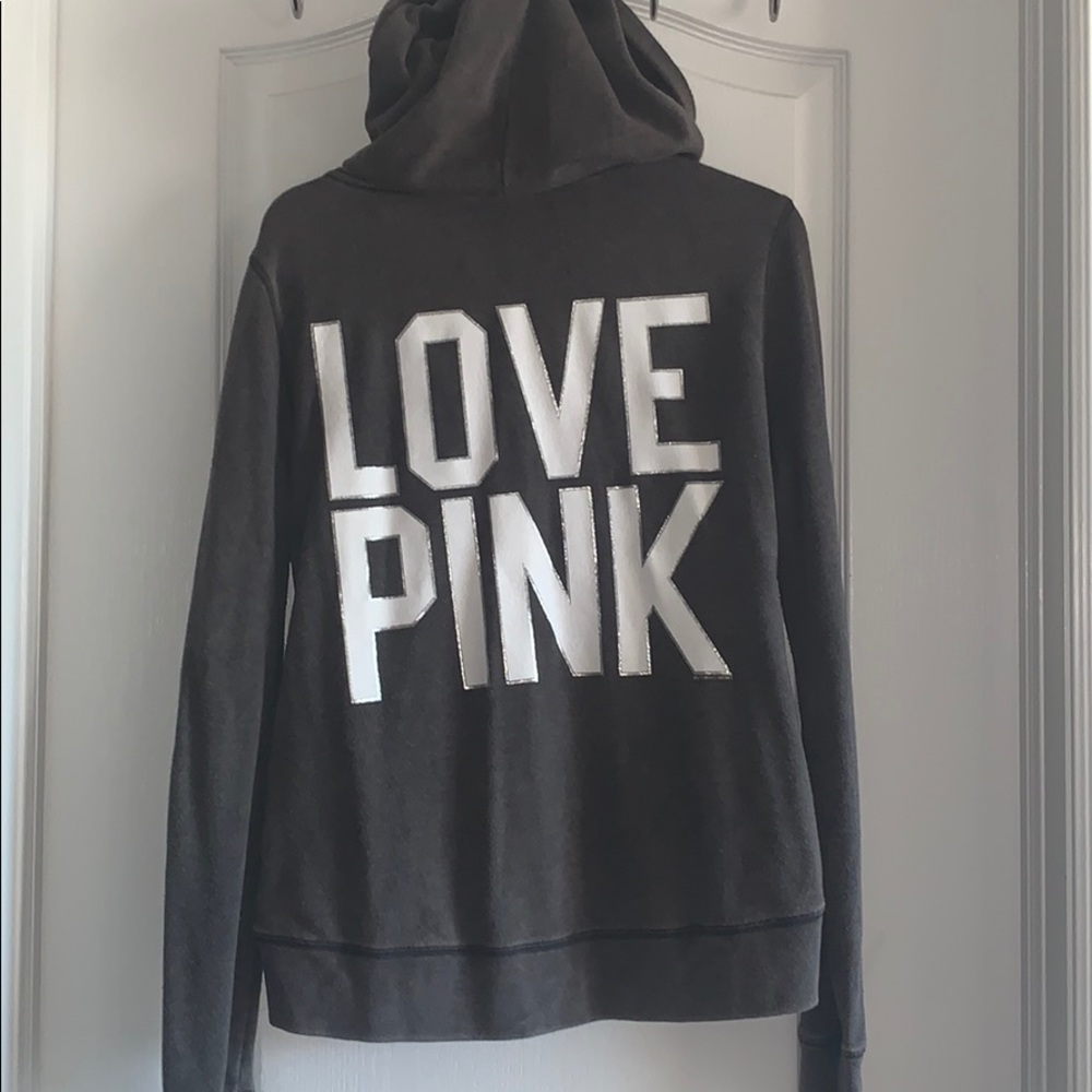 Grey PINK zip-up Sweater - crop style